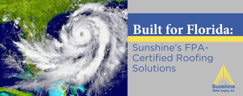 Hurricane image featuring Sunshine's FPA-Certified metal roofing solutions for high-wind zones.