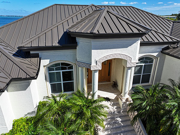 Aerial view of a grey metal roof in Florida