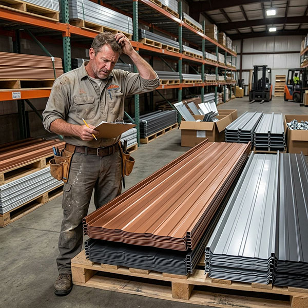 A roofing contractor scratching his head deep in thought